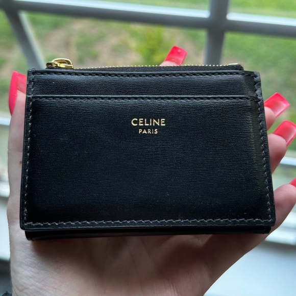 Celine Compact Wallet With Coin Triomphe In Shiny Calfskin - Picture 9 of 10